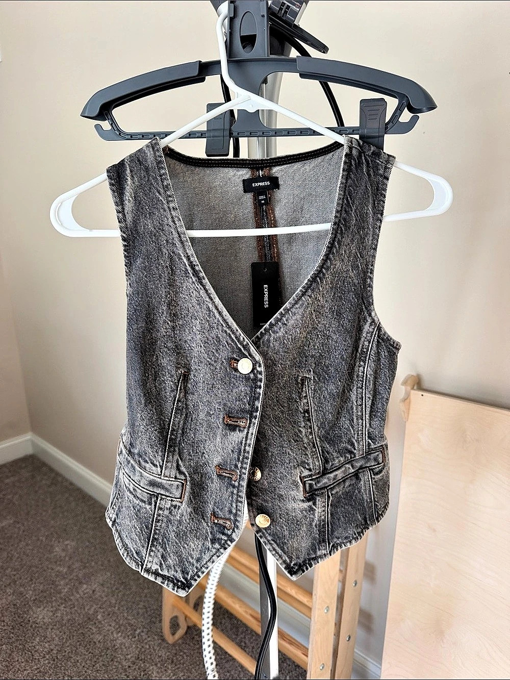 Express Gray Denim Vest Size XS NWT